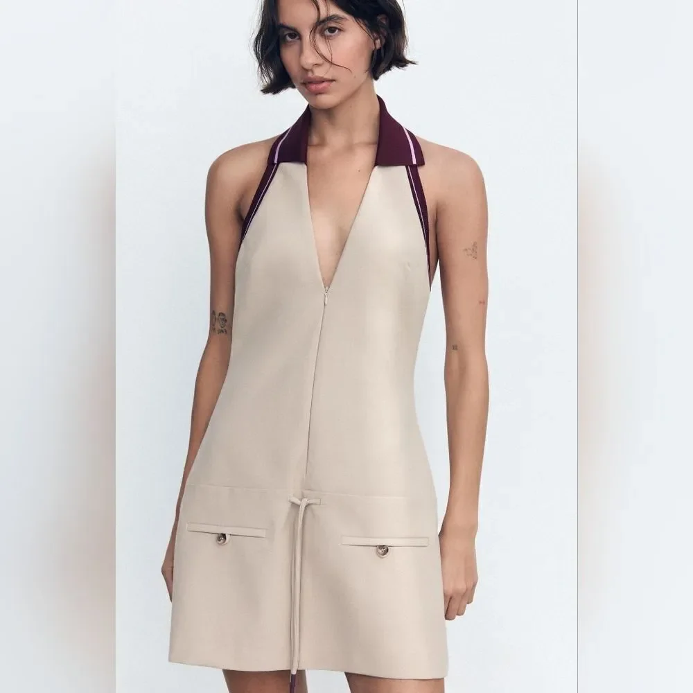 CELEB FAV NWT ZARA STRIPED COMBINATION RIB HALTER DRESS WORE BY KENIA OS - Picture 10 of 16